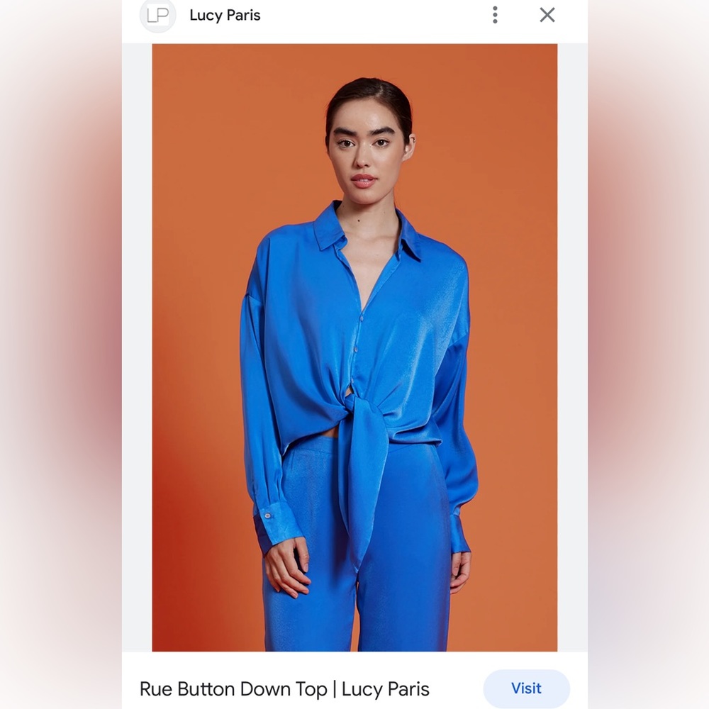 Lucy Paris Rue Button Down Tie Front Top Royal Blue Size L